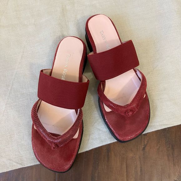 TARYN ROSE Mary Jane Style Thong Sandals in Red Leather - Picture 3 of 11